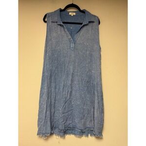 UMGEE‎ USA Blue Wash Acid Wash Frayed Hem Sleeveless Collared Shirt Dress Size L